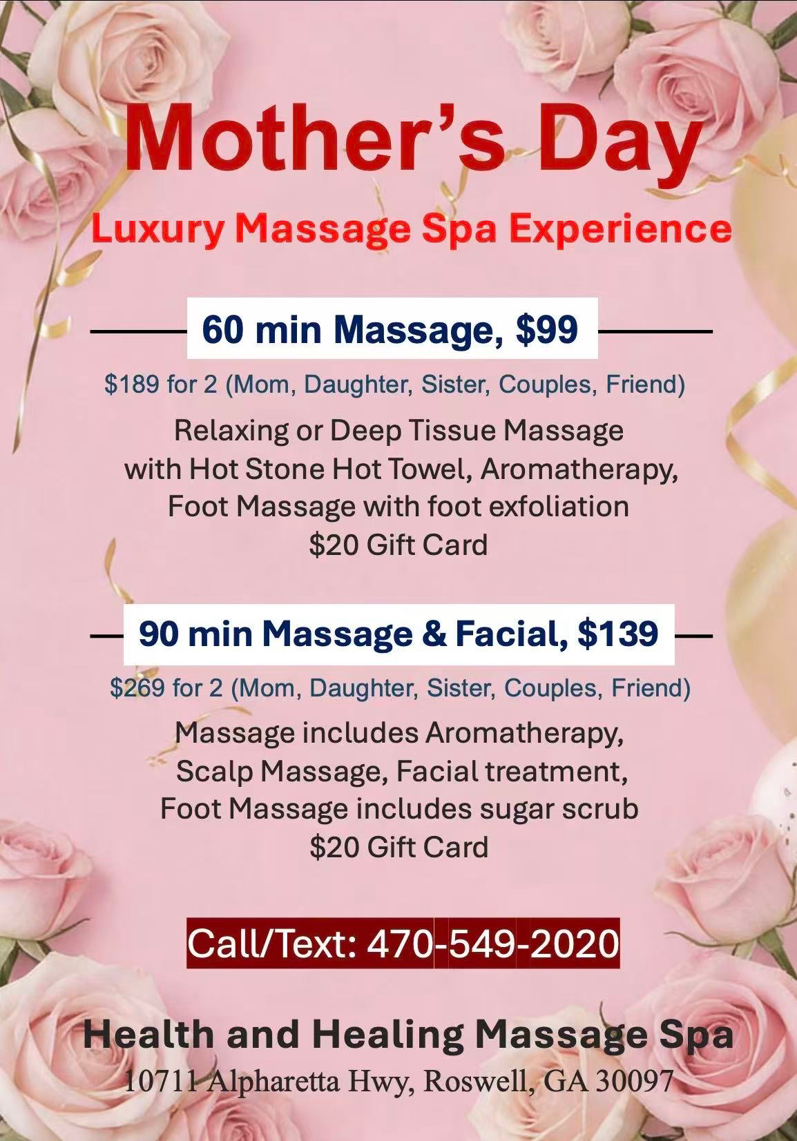 60 min Massage for 2 people