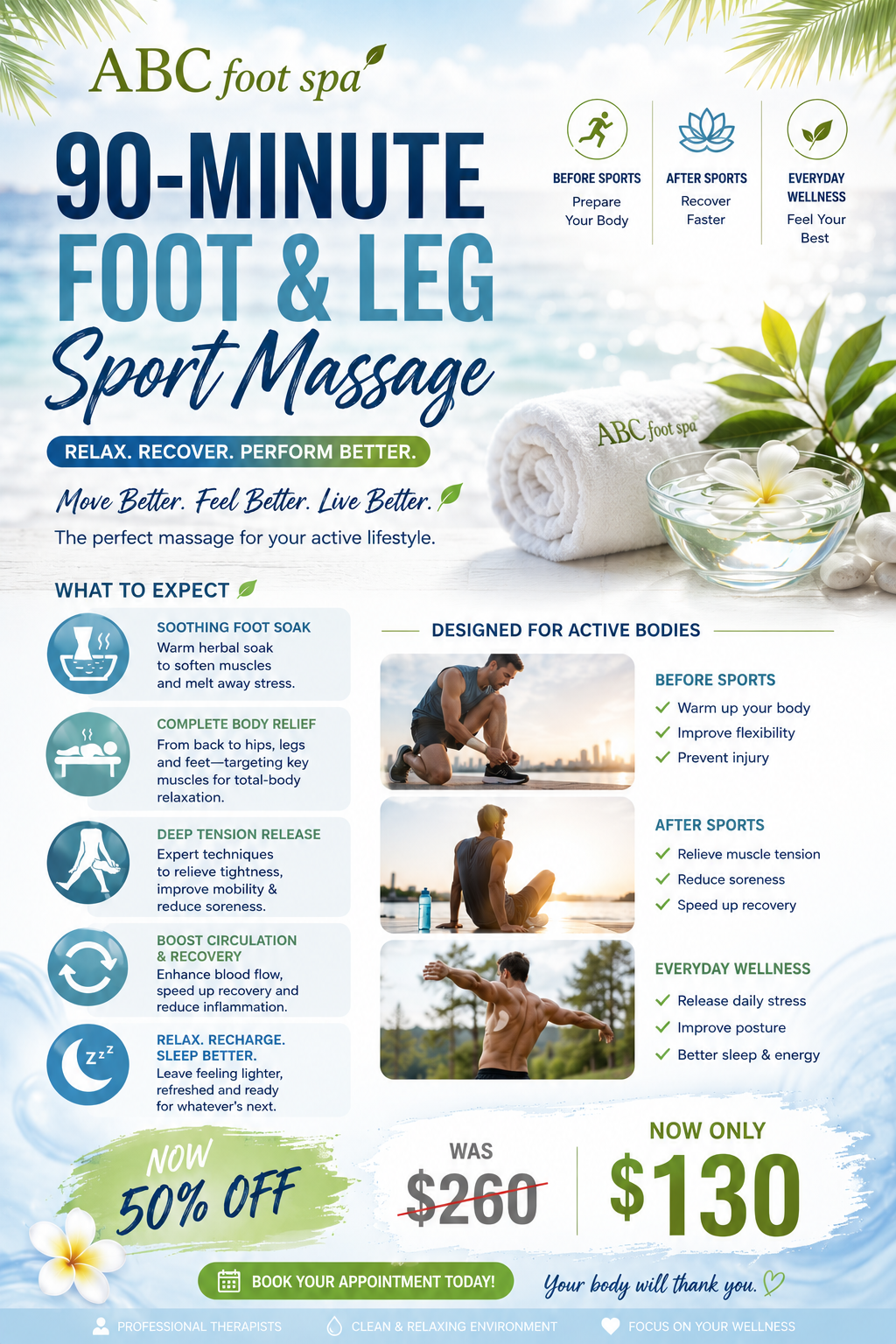 90min ⚽💪 SPORT MASSAGE SPECIAL 💪⚽ 👣 90-Minute Foot & Leg Sport Massage 🔥 50% OFF